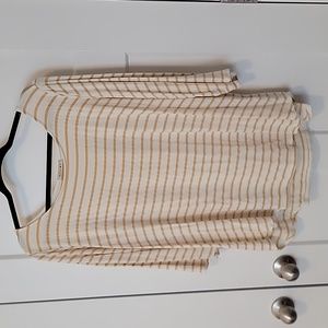 Beacon Gold & Cream Striped Tunic Top, 3/4 sleeve, size 2X